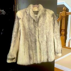 Vintage white black cross corded mink fur jacket
